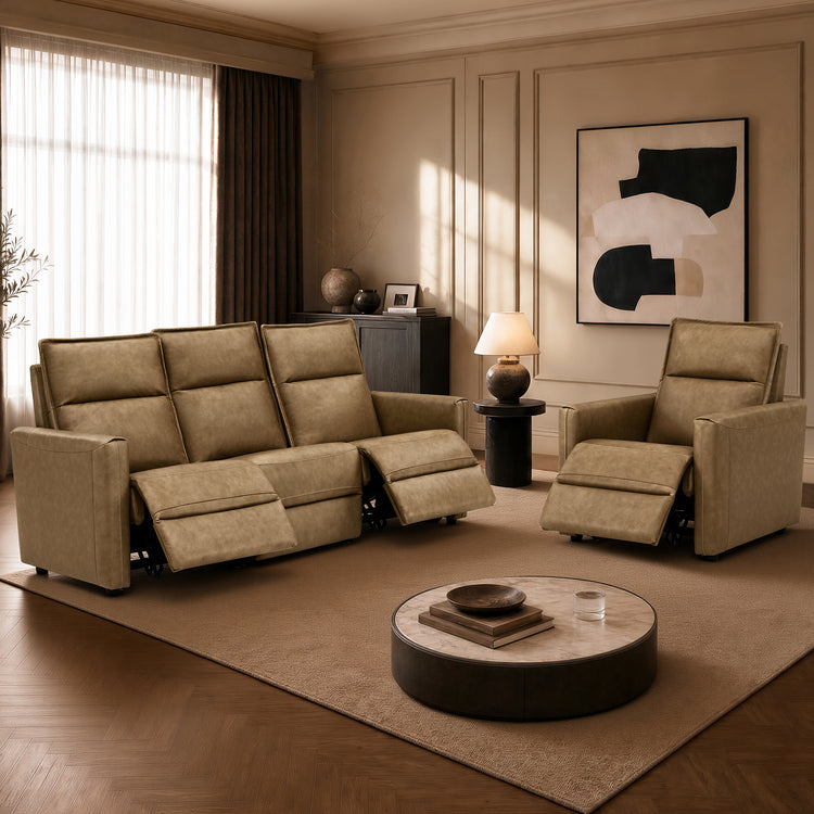 Jared Genuine Leather Wall Hugger 3-Seater Modular Reclining Sofa with Power Headrest