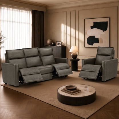 Jared Genuine Leather Wall Hugger 3-Seater Modular Reclining Sofa with Power Headrest