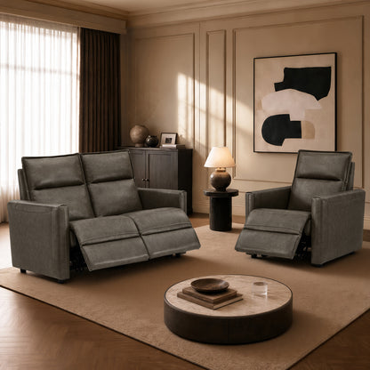 Jared Genuine Leather Wall Hugger 2-Seater Modular Reclining Sofa with Power Headrest