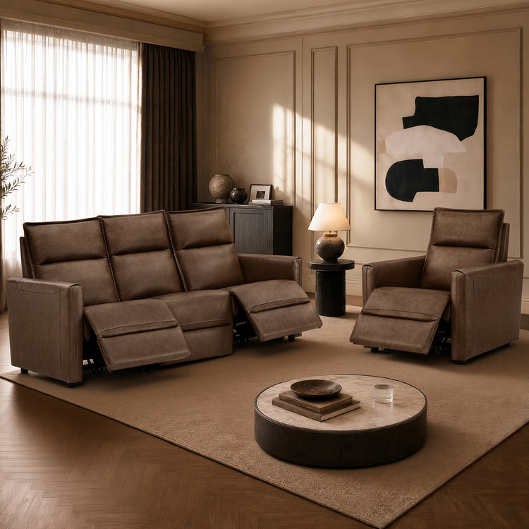 Jared Genuine Leather Wall Hugger 3-Seater Modular Reclining Sofa with Power Headrest