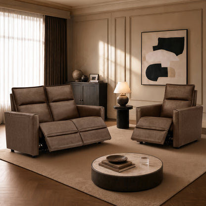 Jared Genuine Leather Wall Hugger 2-Seater Modular Reclining Sofa with Power Headrest