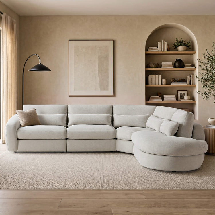 Joyce Curved Plush 4-Seater Extended Chaise Sectional Couch