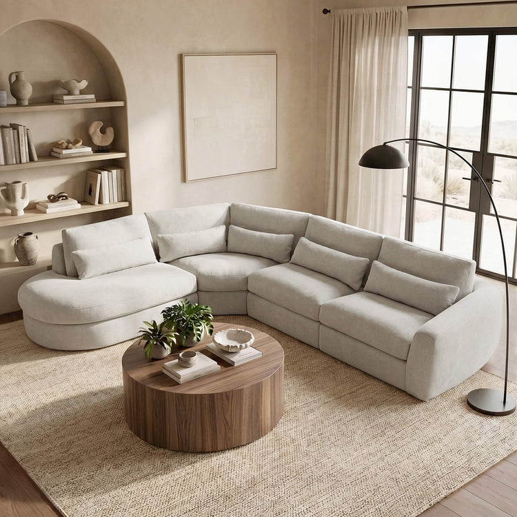 Joyce Curved Plush 4-Seater Extended Chaise Sectional Couch