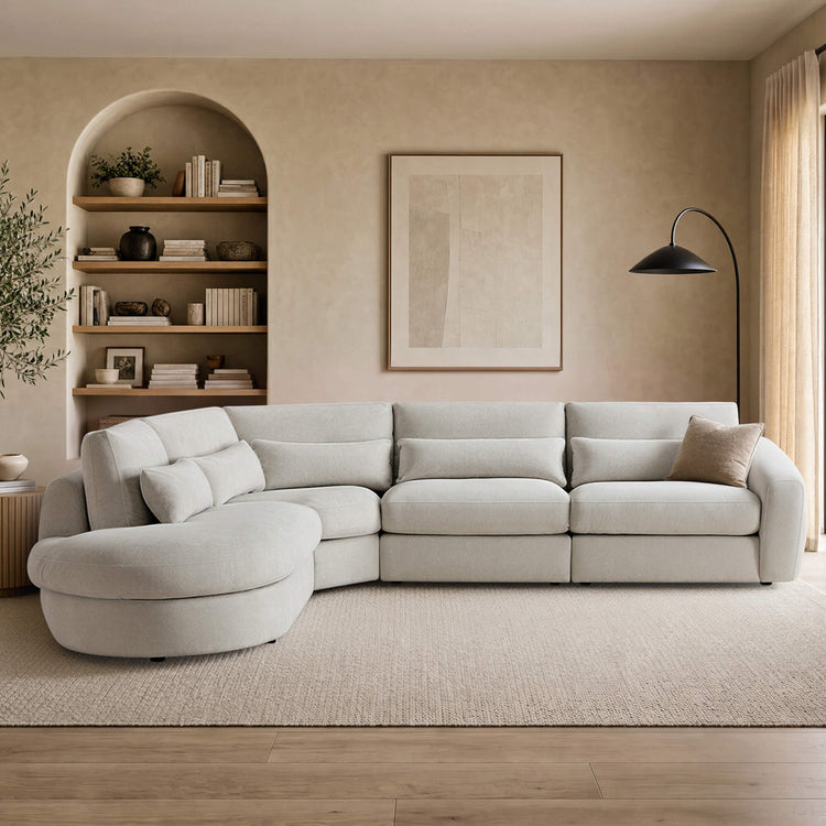 Joyce Curved Plush 4-Seater Extended Chaise Sectional Couch