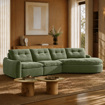 Lana Performance Fabric Deep Seat Tufted 3-Seater Extended Seat Sofa