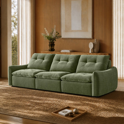Lana Performance Fabric Deep Seat Tufted 3-Seater Reclining Sofa