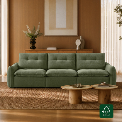Lana Performance Fabric Deep Seat Tufted 3-Seater Reclining Sofa