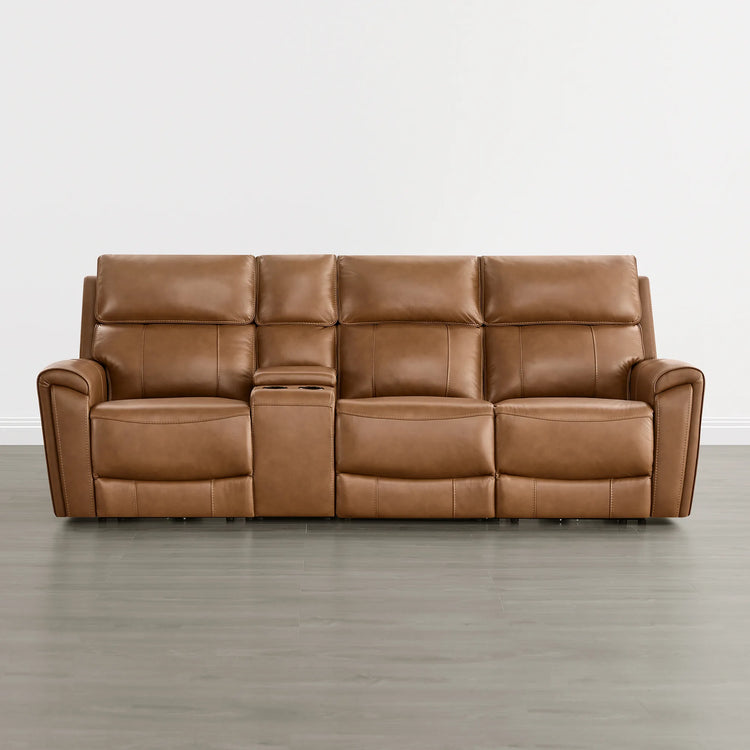 Libonet Modern Genuine Leather Reclining Sofa with Power Headrest