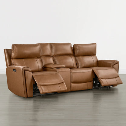 Libonet Modern Genuine Leather Reclining Sofa with Power Headrest