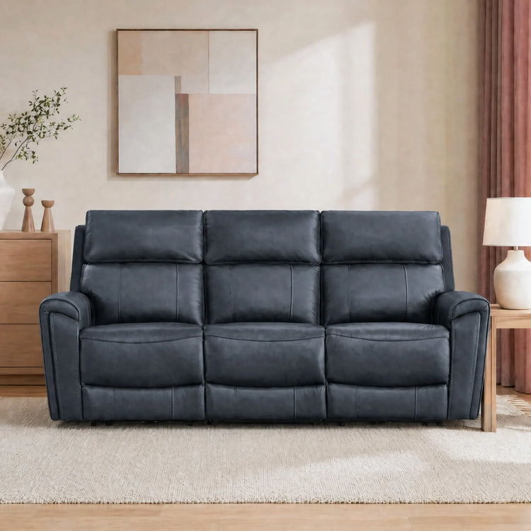 Libonet Modern Genuine Leather Reclining Sofa with Power Headrest