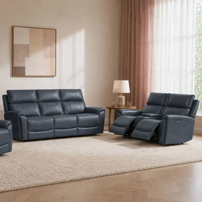 Libonet Modern Genuine Leather Reclining Sofa with Power Headrest