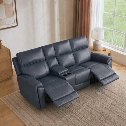 Libonet Modern Genuine Leather Reclining Sofa with Power Headrest