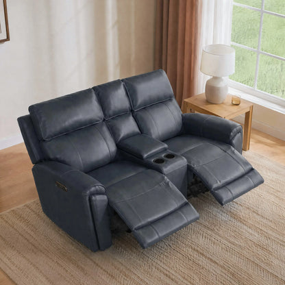 Libonet Modern Genuine Leather Reclining Sofa with Power Headrest