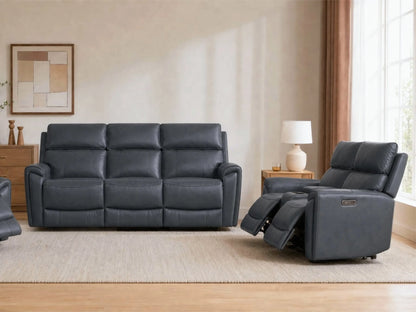 Libonet Modern Genuine Leather Reclining Sofa with Power Headrest