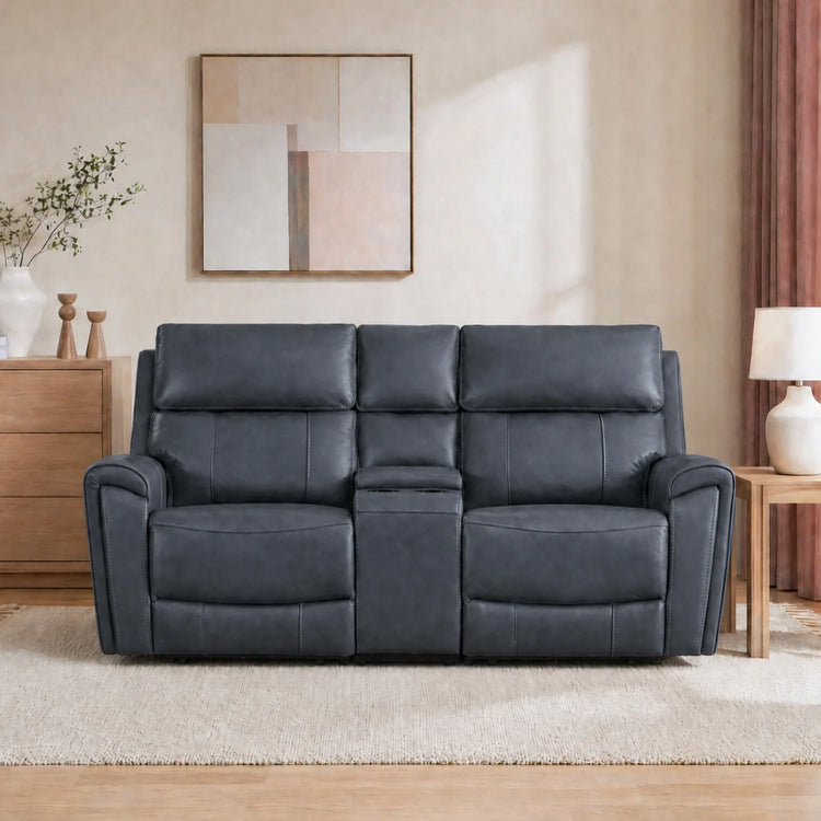Libonet Modern Genuine Leather Reclining Sofa with Power Headrest