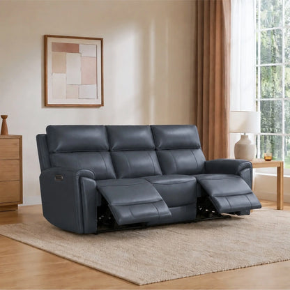Libonet Modern Genuine Leather Reclining Sofa with Power Headrest