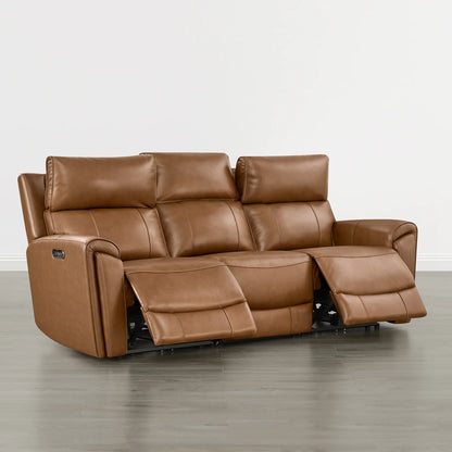 Libonet Modern Genuine Leather Reclining Sofa with Power Headrest