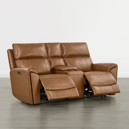 Libonet Modern Genuine Leather Reclining Sofa with Power Headrest