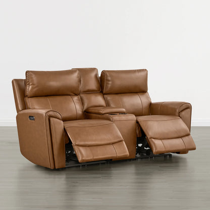 Libonet Modern Genuine Leather Reclining Sofa with Power Headrest