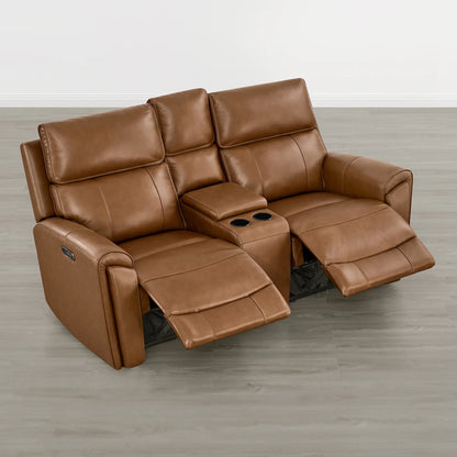 Libonet Modern Genuine Leather Reclining Sofa with Power Headrest