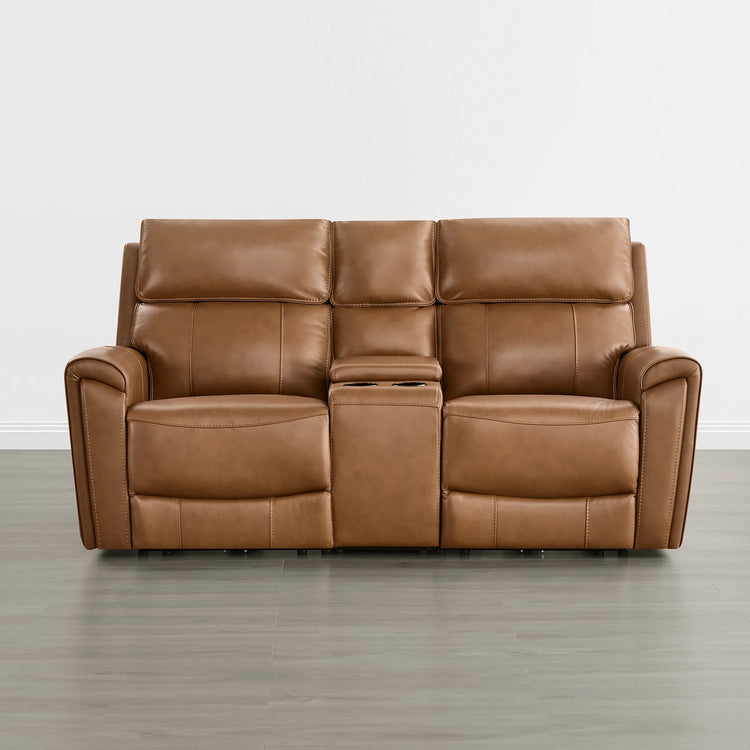 Libonet Modern Genuine Leather Reclining Sofa with Power Headrest