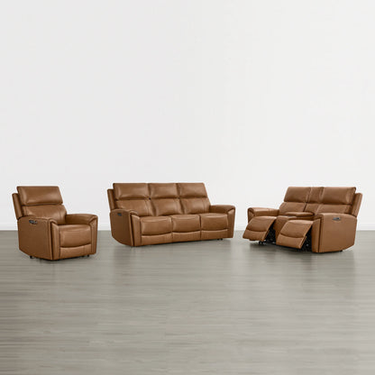 Libonet Modern Genuine Leather Reclining Sofa with Power Headrest