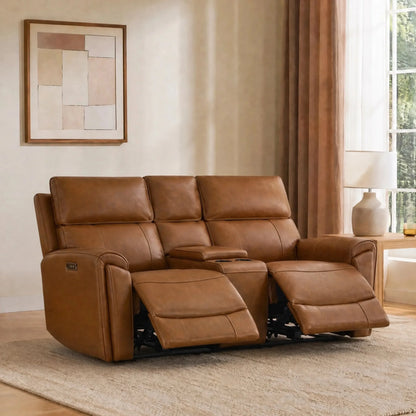 Libonet Modern Genuine Leather Reclining Sofa with Power Headrest