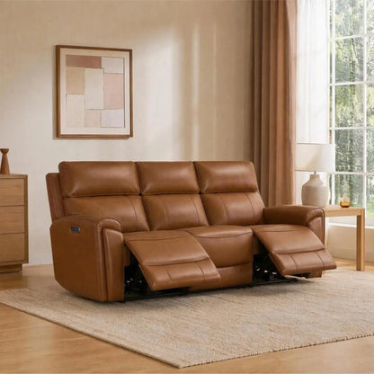 Libonet Modern Genuine Leather Reclining Sofa with Power Headrest