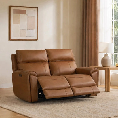 Libonet Modern Genuine Leather Reclining Sofa with Power Headrest