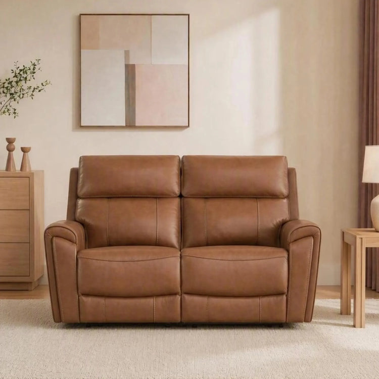 Libonet Modern Genuine Leather Reclining Sofa with Power Headrest