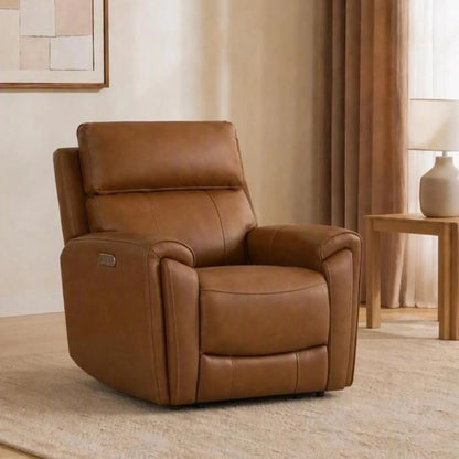 Libonet Modern Genuine Leather Reclining Sofa with Power Headrest