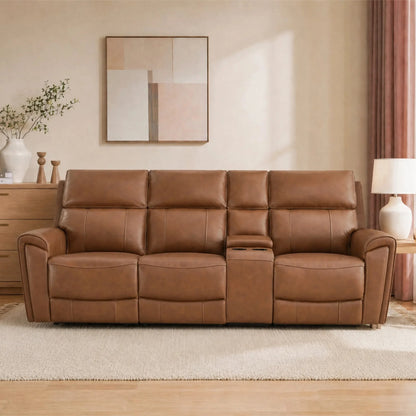 Libonet Modern Genuine Leather Reclining Sofa with Power Headrest