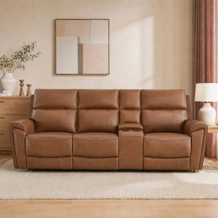 Libonet Modern Genuine Leather Reclining Sofa with Power Headrest
