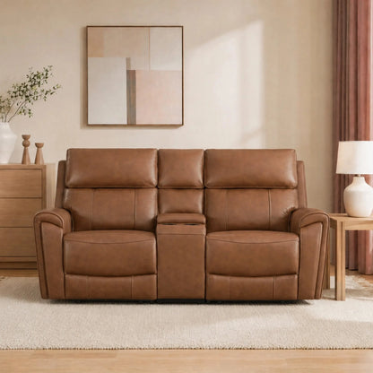 Libonet Modern Genuine Leather Reclining Sofa with Power Headrest