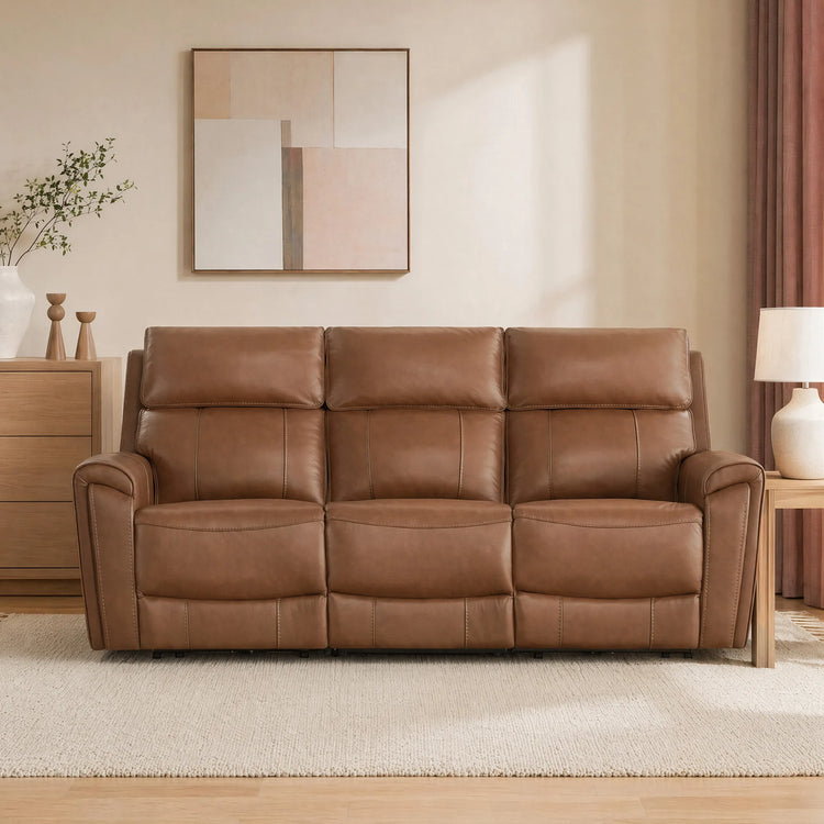 Libonet Modern Genuine Leather Reclining Sofa with Power Headrest