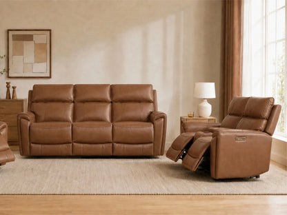 Libonet Modern Genuine Leather Reclining Sofa with Power Headrest