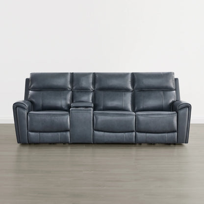Libonet Modern Genuine Leather Reclining Sofa with Power Headrest