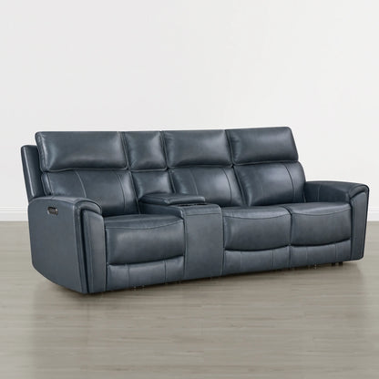 Libonet Modern Genuine Leather Reclining Sofa with Power Headrest