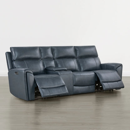 Libonet Modern Genuine Leather Reclining Sofa with Power Headrest