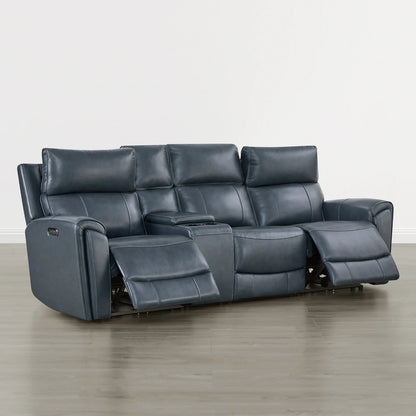 Libonet Modern Genuine Leather Reclining Sofa with Power Headrest