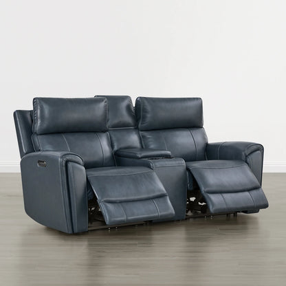 Libonet Modern Genuine Leather Reclining Sofa with Power Headrest