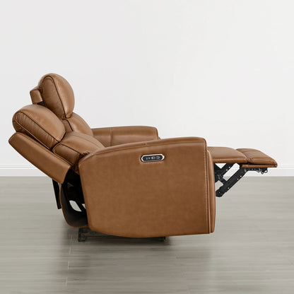Libonet Modern Genuine Leather Reclining Sofa with Power Headrest