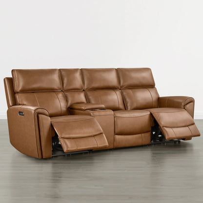 Libonet Modern Genuine Leather Reclining Sofa with Power Headrest