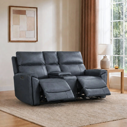 Libonet Modern Genuine Leather Reclining Sofa with Power Headrest
