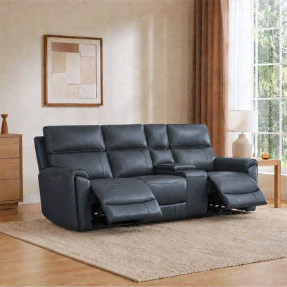 Libonet Modern Genuine Leather Reclining Sofa with Power Headrest
