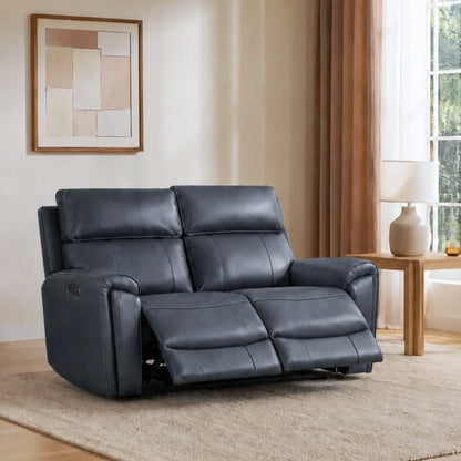 Libonet Modern Genuine Leather Reclining Sofa with Power Headrest