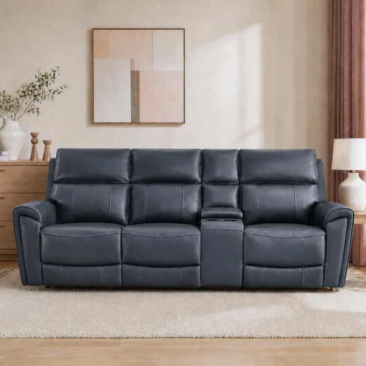Libonet Modern Genuine Leather Reclining Sofa with Power Headrest