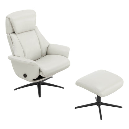 Leslie Genuine Leather Swivel Reclining Chair & Ottoman