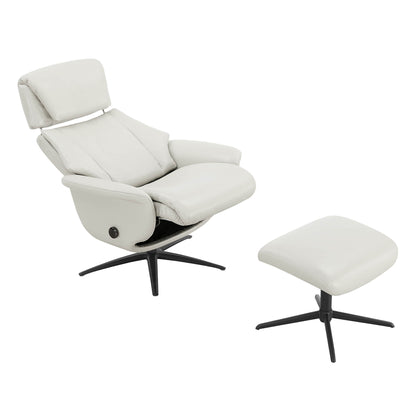 Leslie Genuine Leather Swivel Reclining Chair & Ottoman