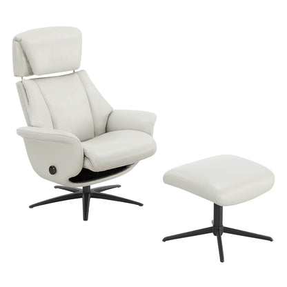 Leslie Genuine Leather Swivel Reclining Chair & Ottoman
